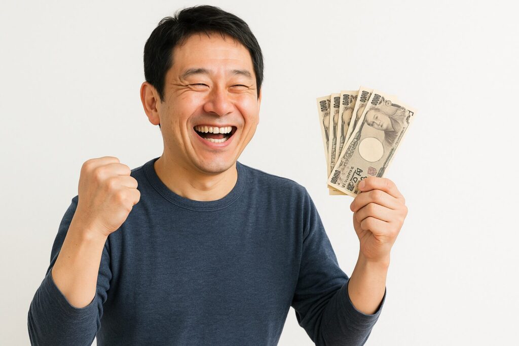 バイオンで資金調達できて喜ぶ男性