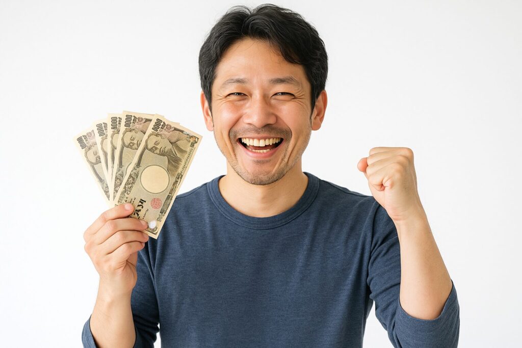 プレジールのファクタリングで資金調達できて喜ぶ男性