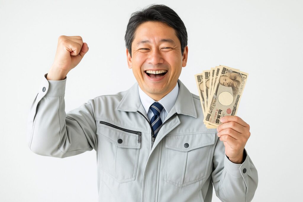 三共サービスで資金調達できて喜ぶ男性