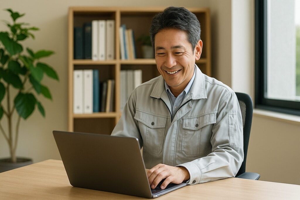 JBLのファクタリングの評判をPCで見る男性