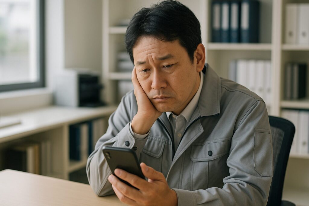 GCMトレーディングの口コミや評判をスマホで見る男性