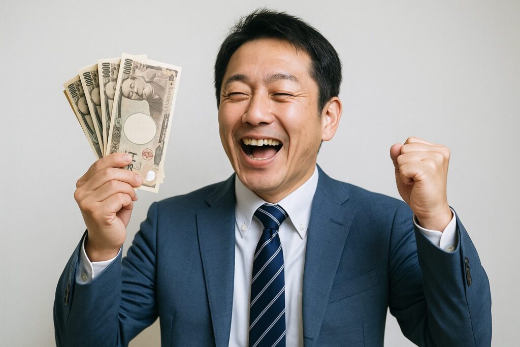 ビートレーディングで資金調達できて喜ぶ男性