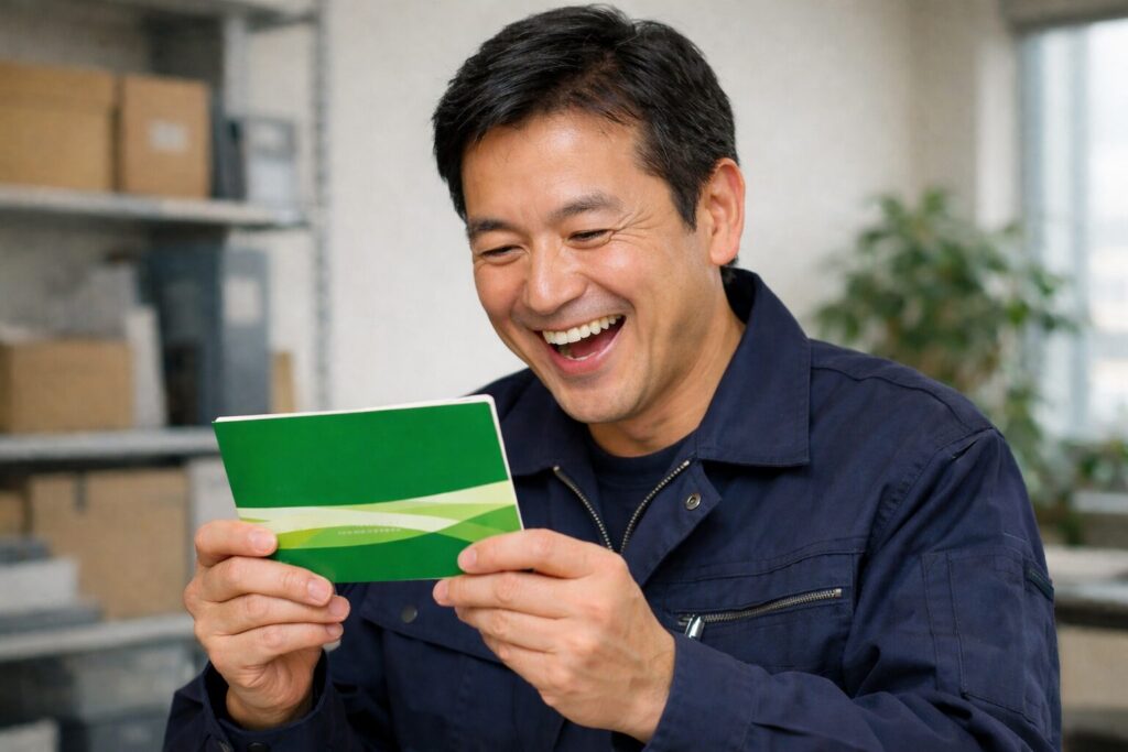 手数料の安いオススメのファクタリング会社から資金調達できて喜ぶ男性