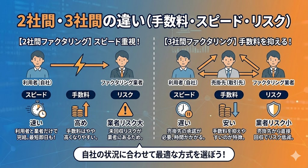 2社間・3社間の違い（手数料・スピード・リスク）