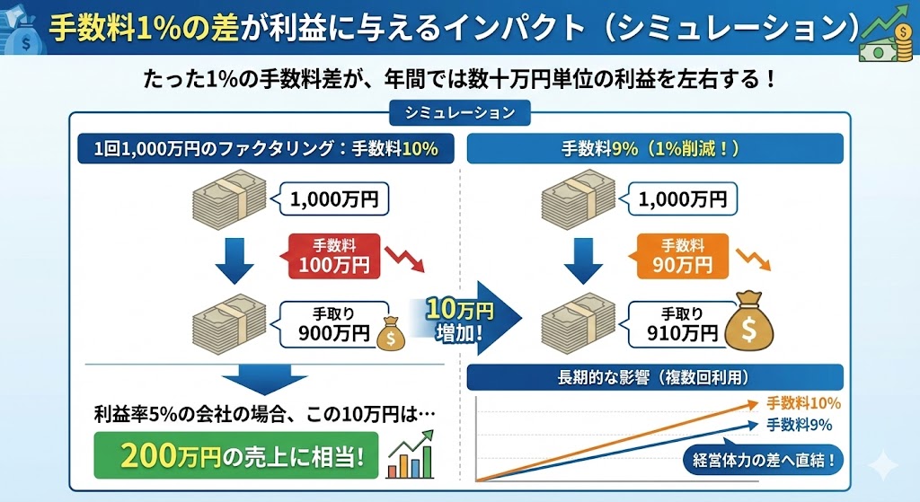 手数料1%の差が利益に与えるインパクト（シミュレーション）