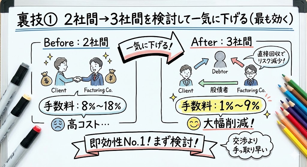 裏技① 2社間→3社間を検討して一気に下げる（最も効く）