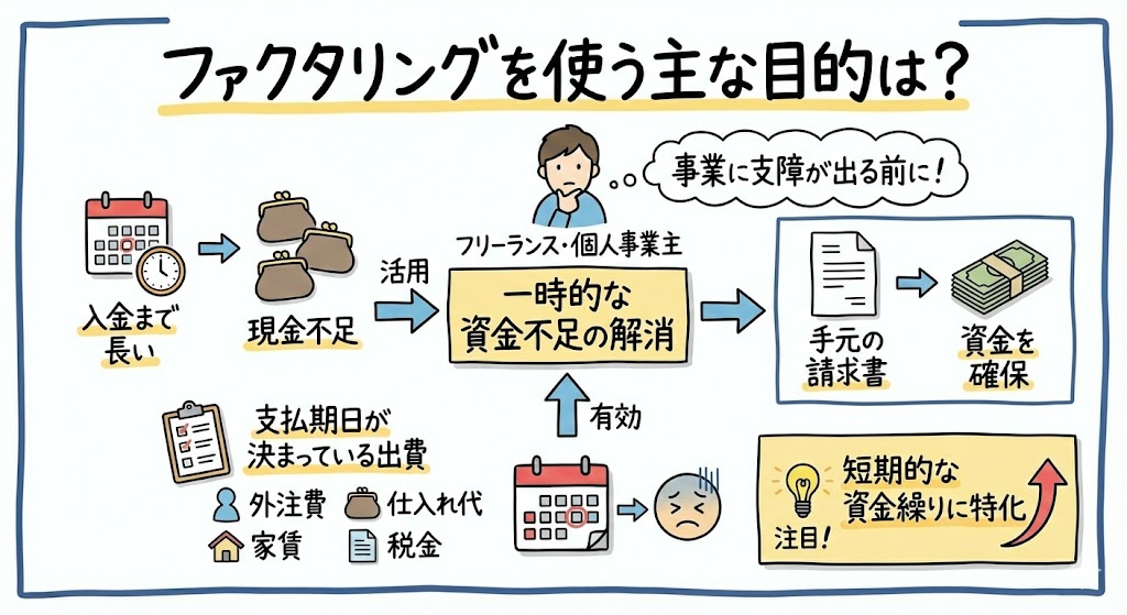 ファクタリングを個人が使う主なケース(入金待ち・外注費・税金・家賃など)