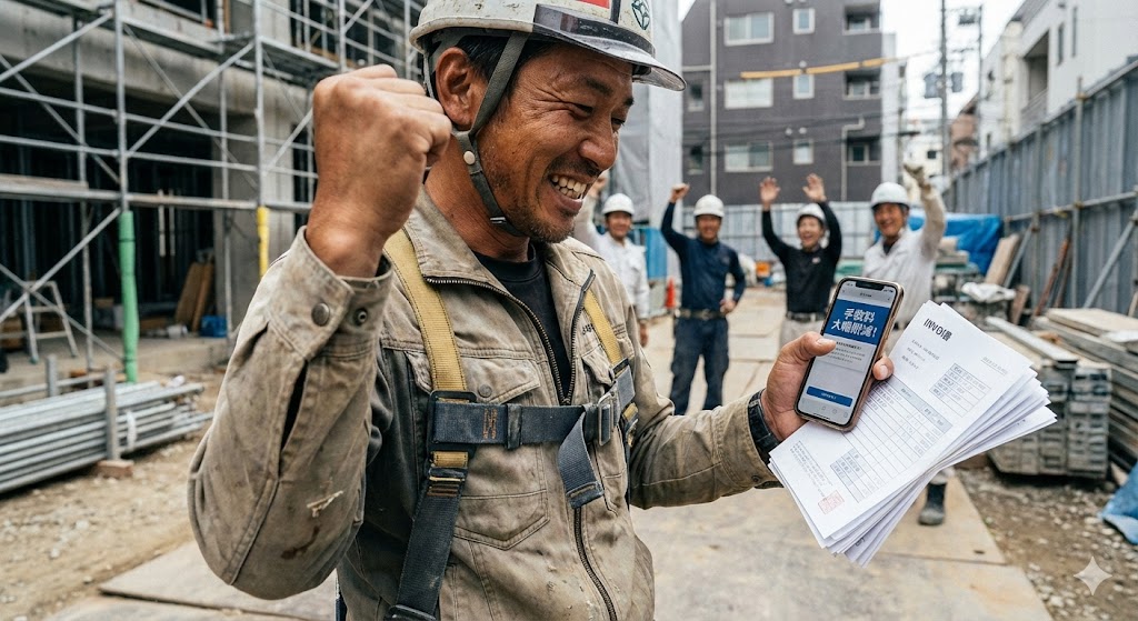 建設業の親方がファクタリングの手数料が安くなって喜んでいる様子と体験談