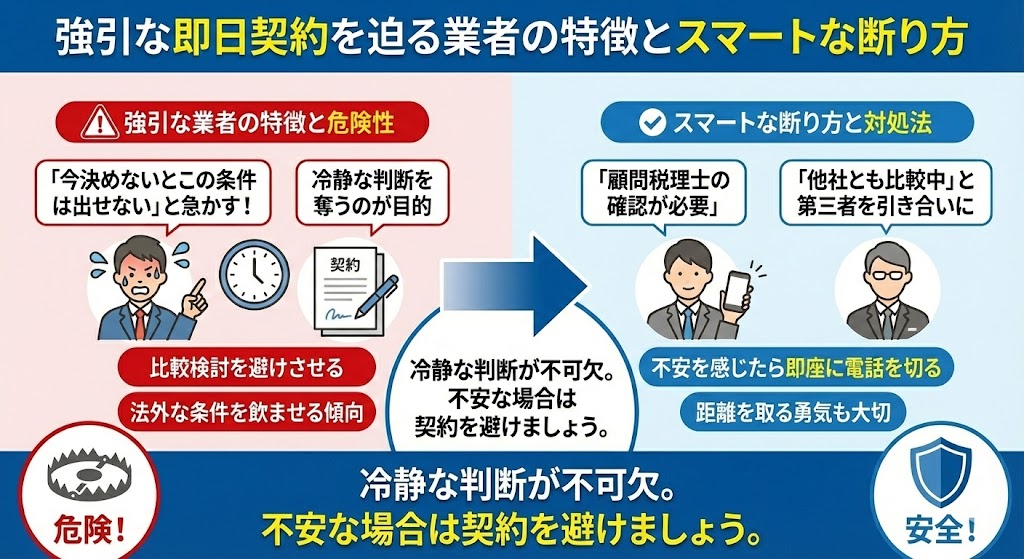 強引な即日契約を迫る業者の特徴とスマートな断り方