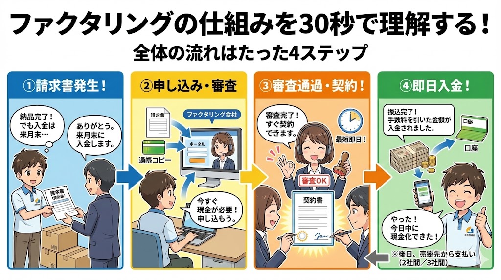 ファクタリングの仕組みを30秒で理解する