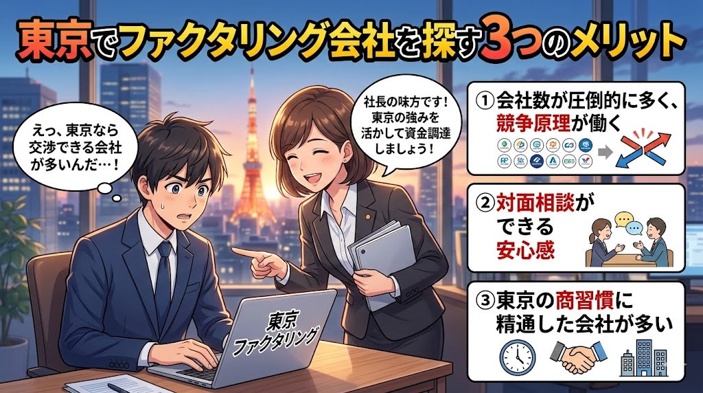 東京でファクタリング会社を探す3つのメリット