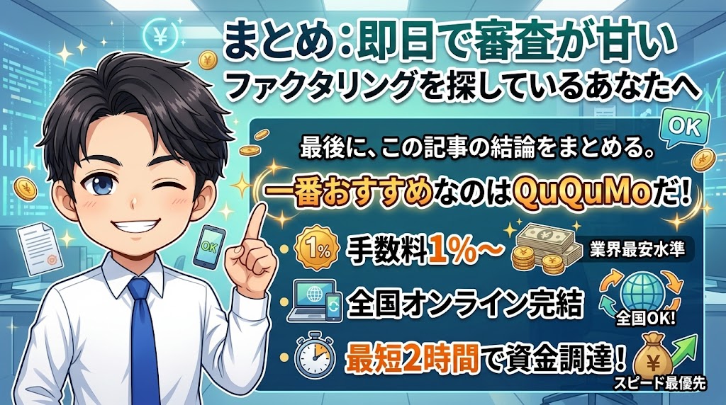 まとめ:即日で審査が甘いファクタリングを探しているあなたへ