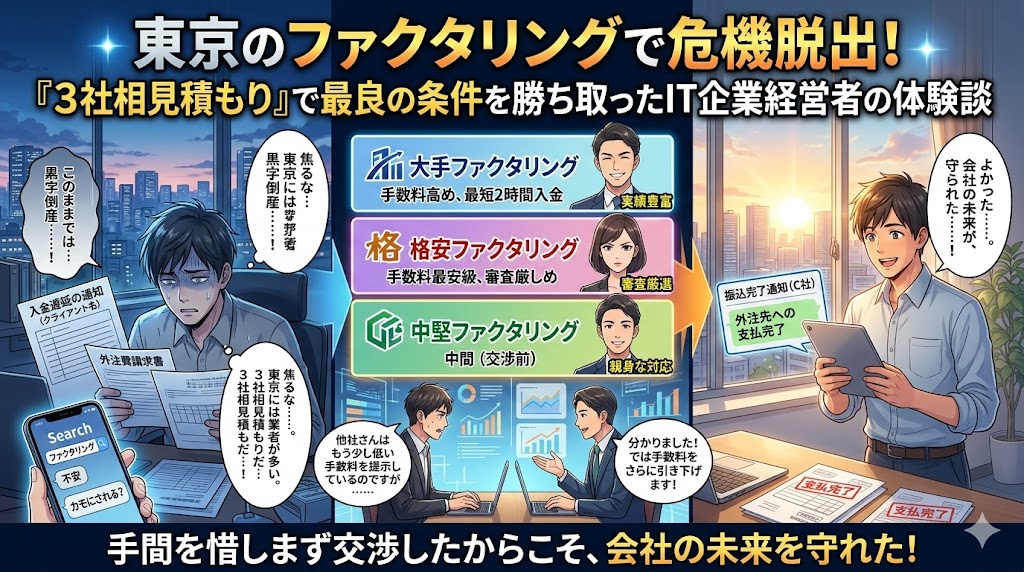 東京のファクタリングで3社相見積もりをして資金調達の条件がうまくいった体験談