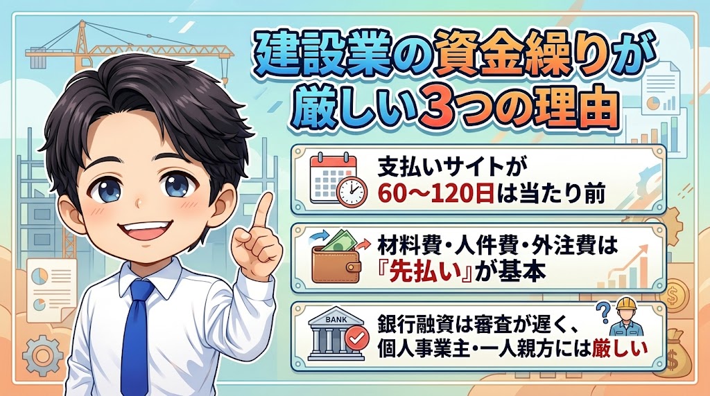 建設業の資金繰りが厳しい3つの理由