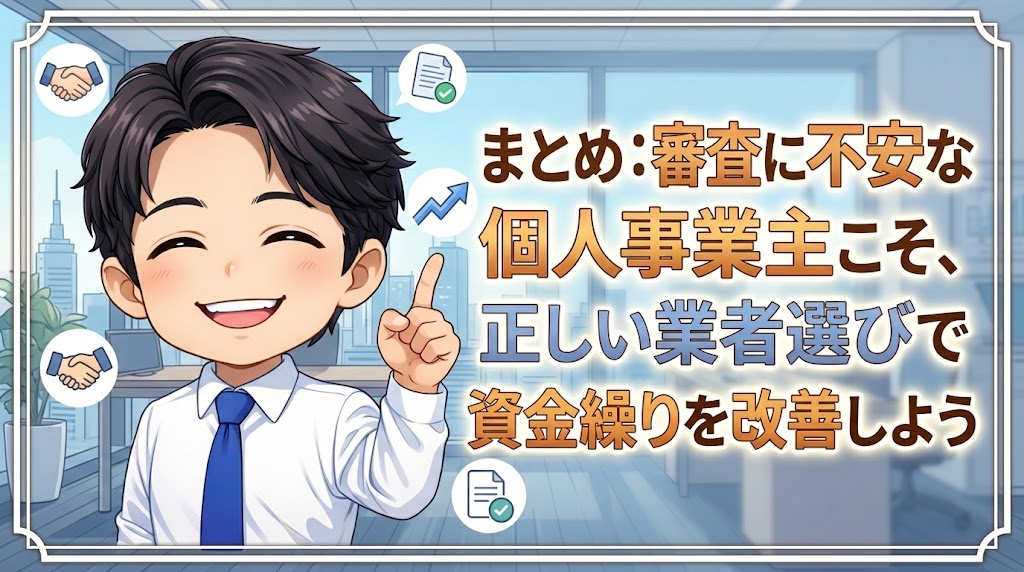まとめ:審査に不安な個人事業主こそ、正しい業者選びで資金繰りを改善しよう