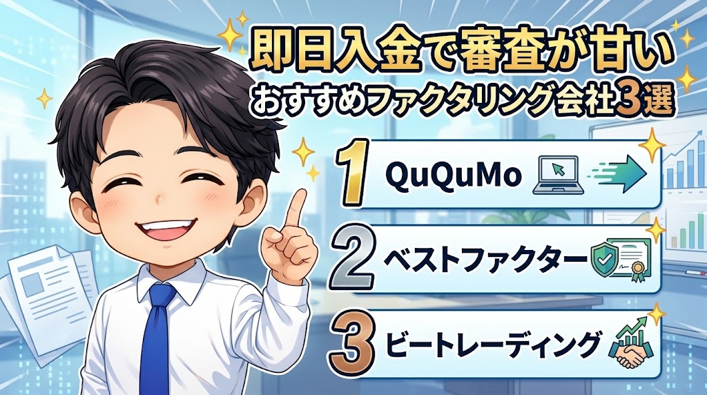 即日入金で審査が甘いおすすめファクタリング会社3選