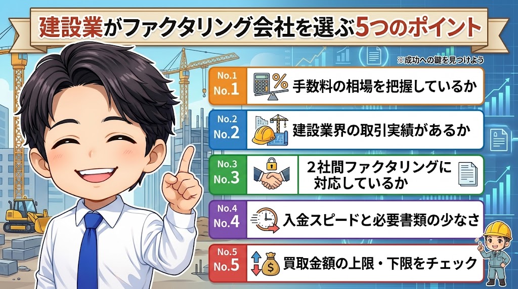 建設業がファクタリング会社を選ぶ5つのポイント
