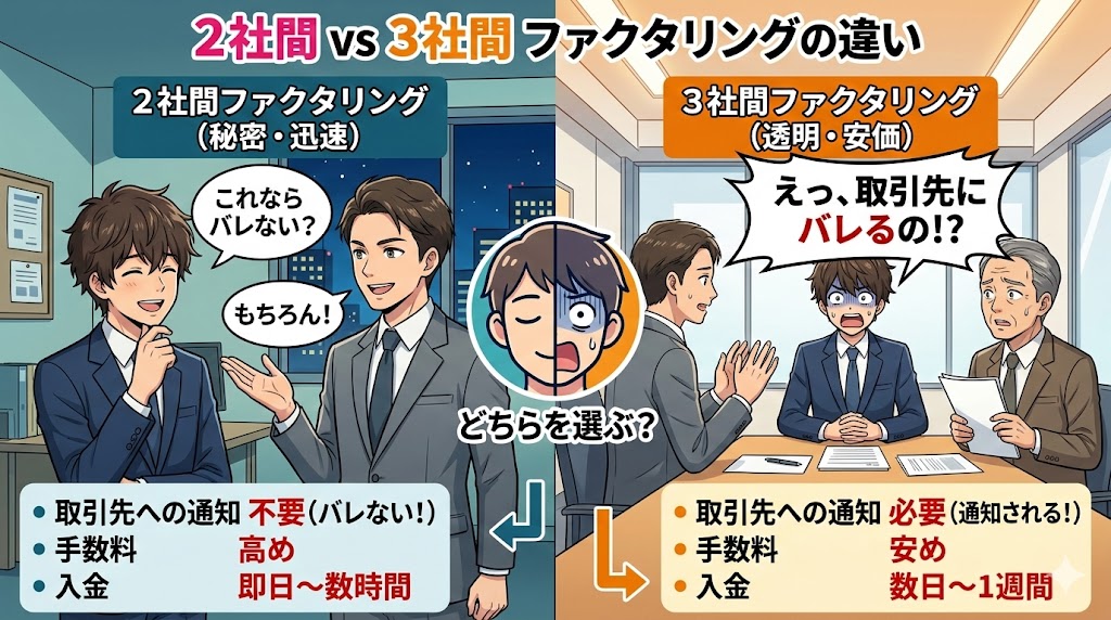 2社間ファクタリングと3社間ファクタリングの違い