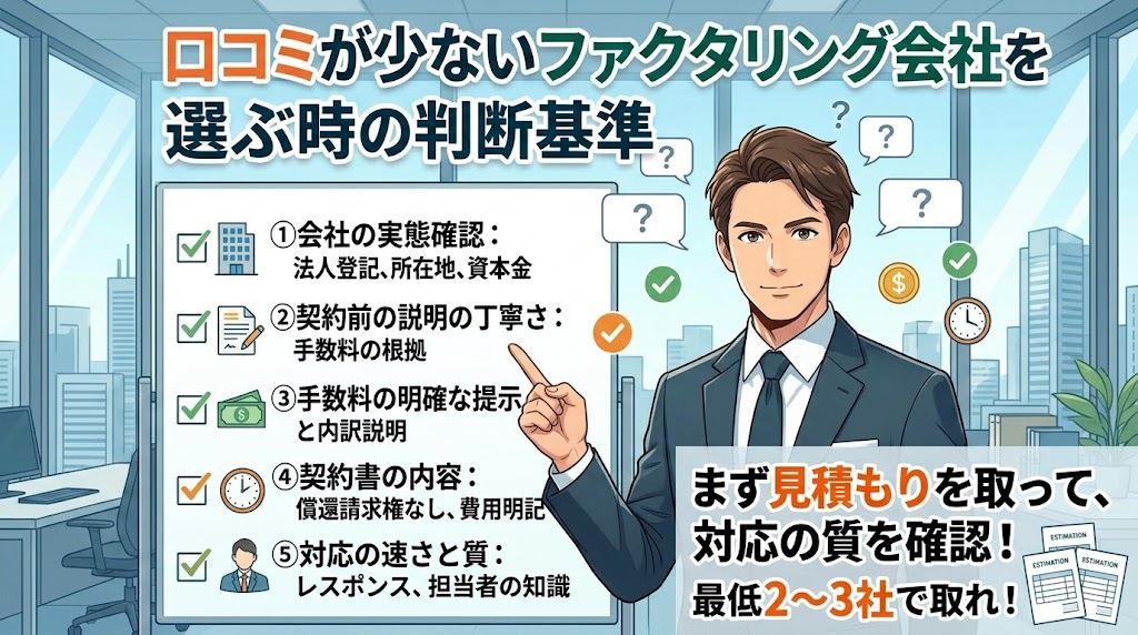 アクトビズみたいに口コミが少ないファクタリング会社を選ぶ時の判断基準