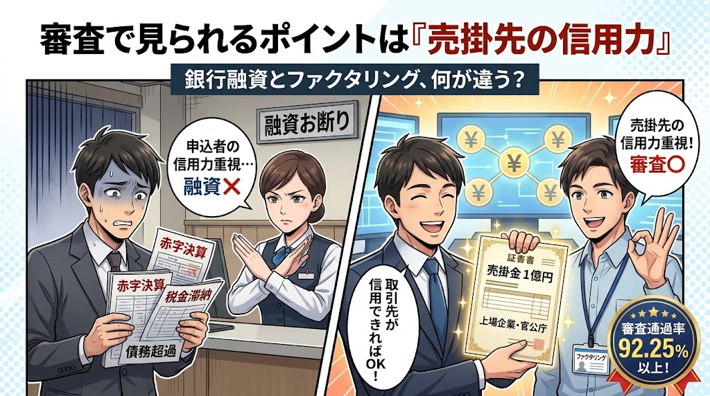 審査で見られるポイントは「売掛先の信用力」