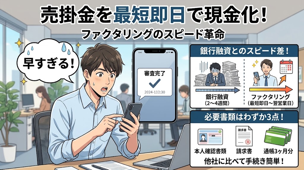 売掛金を最短即日で現金化できる