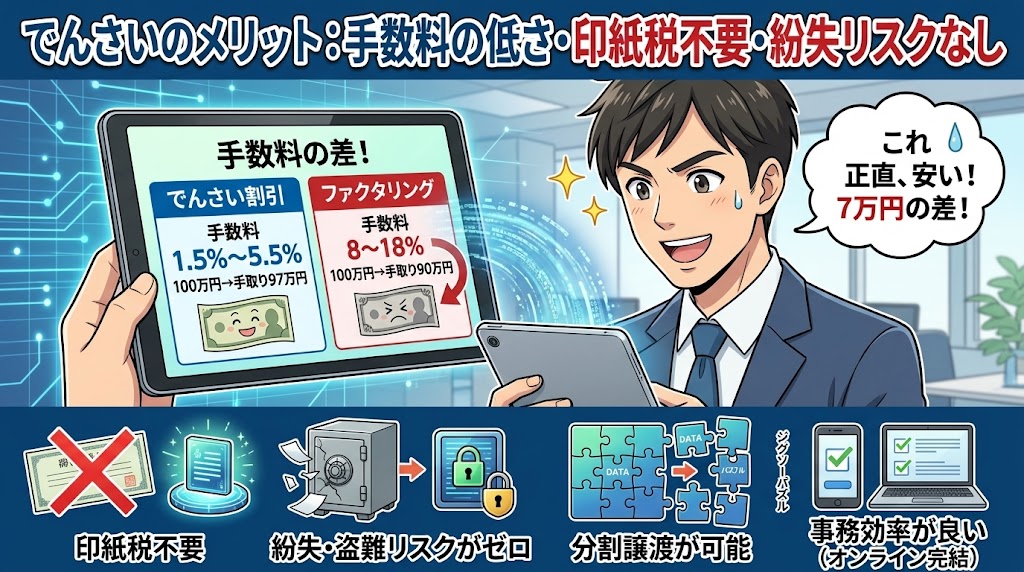 でんさいのメリット：手数料の低さ・印紙税不要・紛失リスクなし