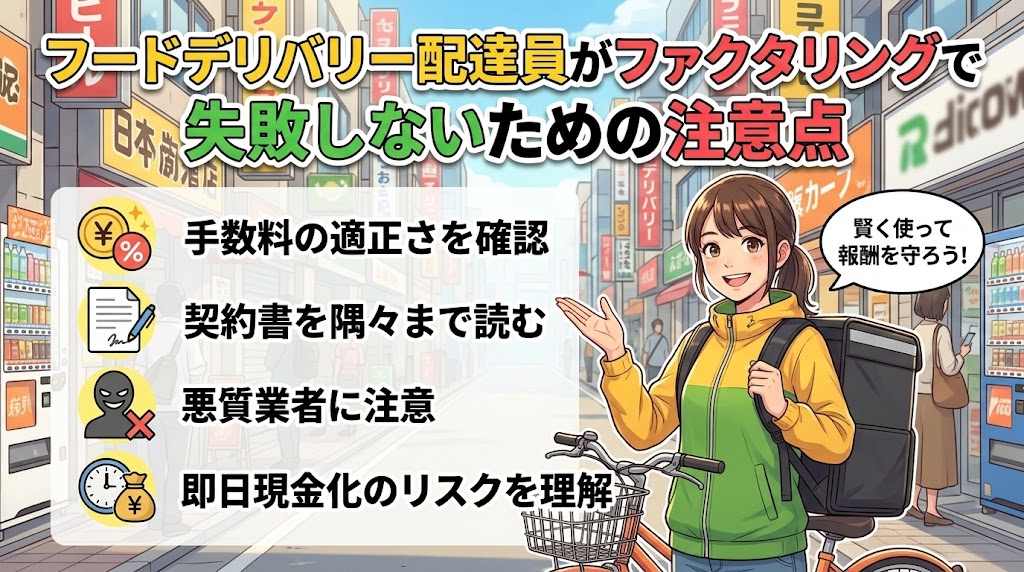 フードデリバリー配達員がファクタリングで失敗しないための注意点