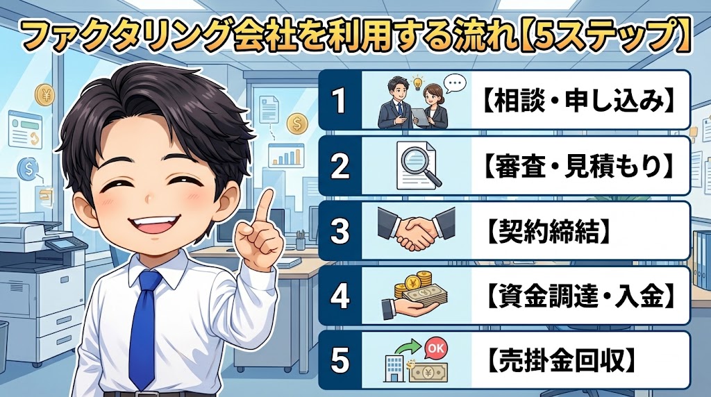 ファクタリング会社を利用する流れ【5ステップ】