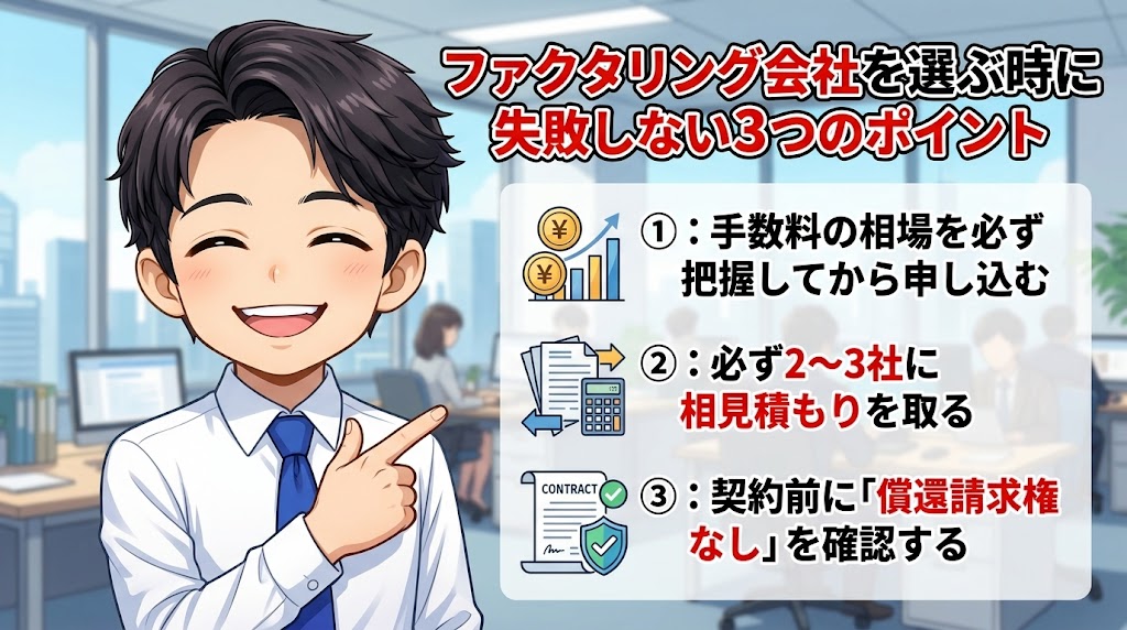 ファクタリング会社を選ぶ時に失敗しない3つのポイント