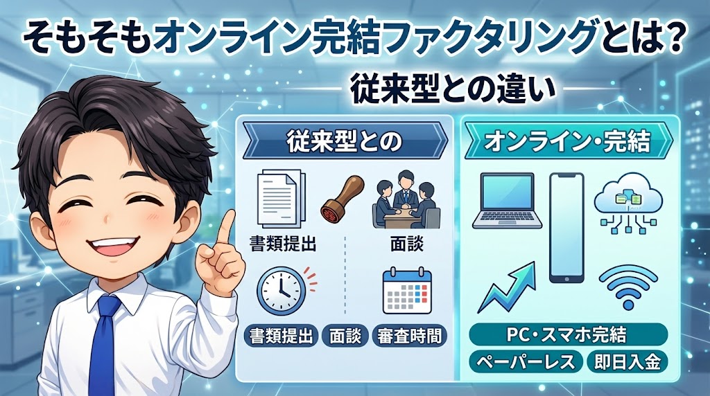 そもそもオンライン完結ファクタリングとは?従来型との違い