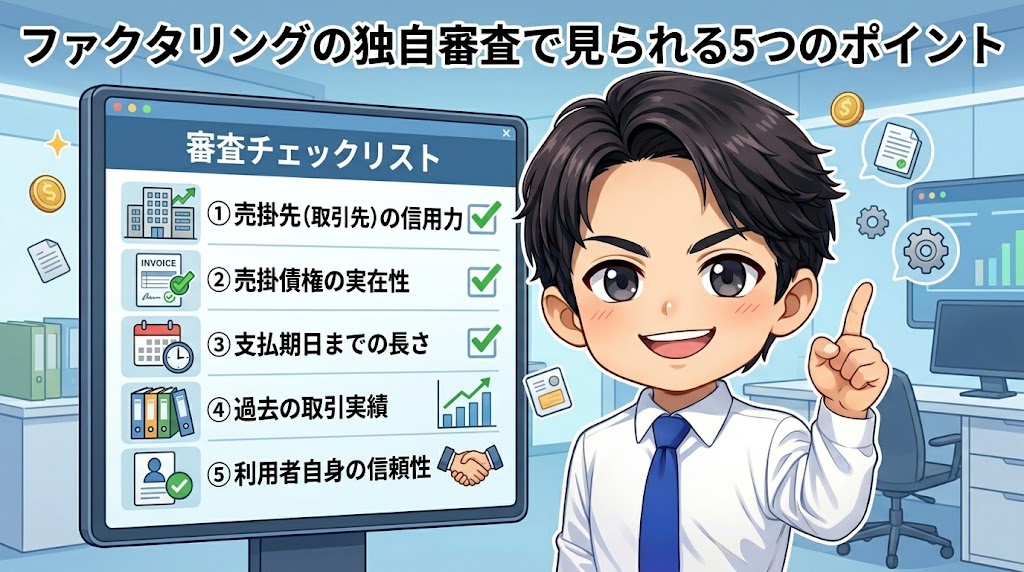 ファクタリングの独自審査で見られる5つのポイント