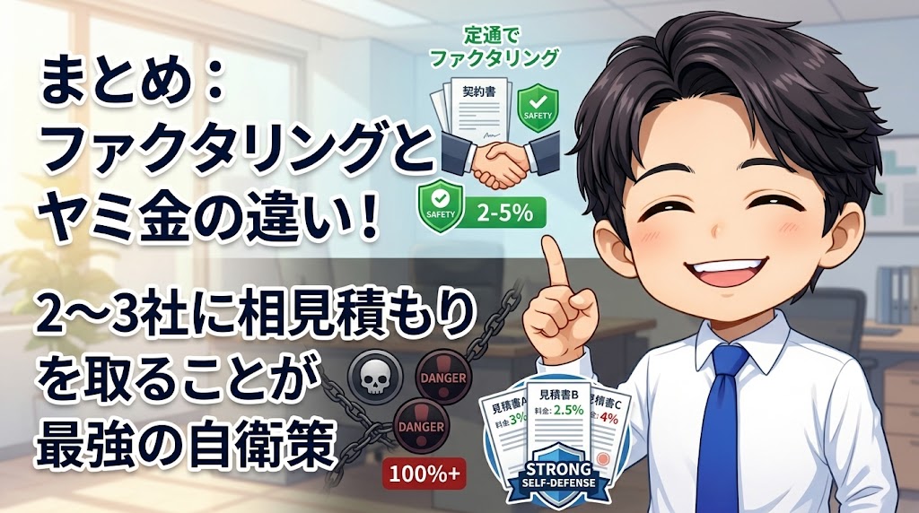 まとめ：ファクタリングとヤミ金の違い！2〜3社に相見積もりを取ることが最強の自衛策