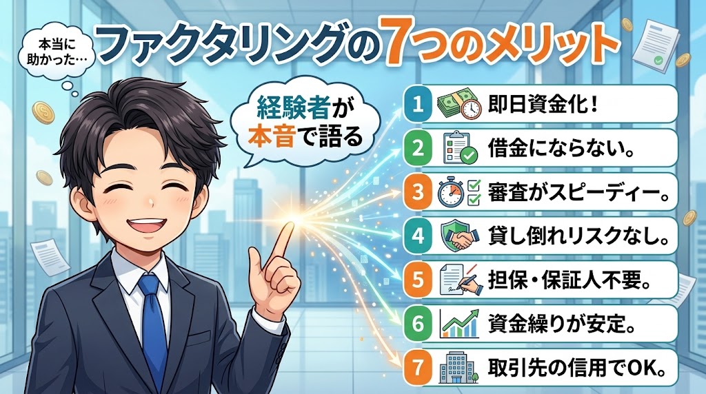 ファクタリングの7つのメリット【経験者が本音で語る】