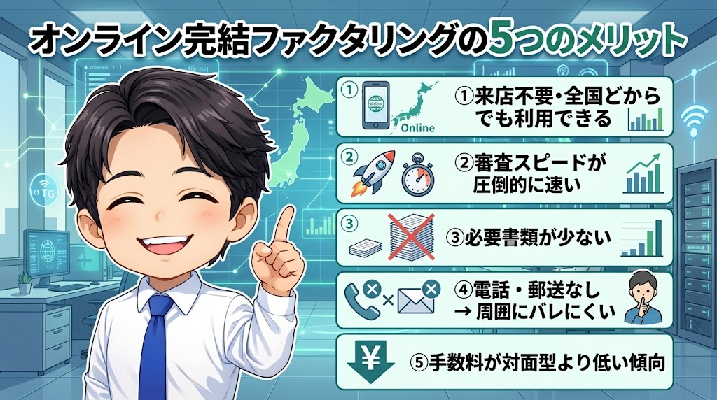 オンライン完結ファクタリングの5つのメリット