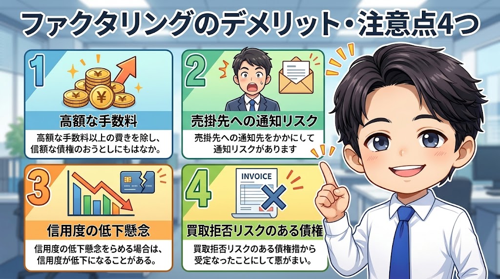 ファクタリングのデメリット・注意点4つ