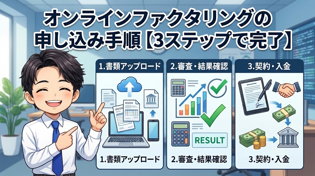 オンラインファクタリングの申し込み手順【3ステップで完了】