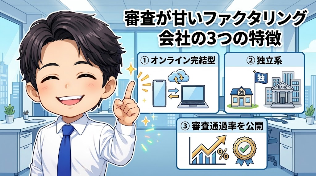 審査が甘いファクタリング会社の3つの特徴