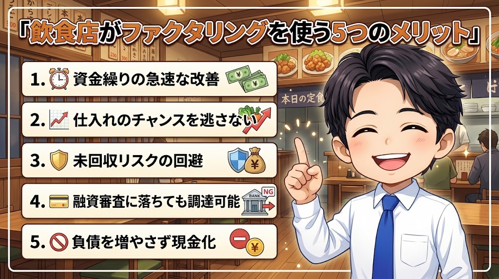 飲食店がファクタリングを使う5つのメリット