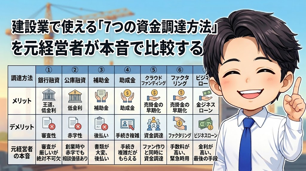 建設業で使える「7つの資金調達方法」を元経営者が本音で比較する