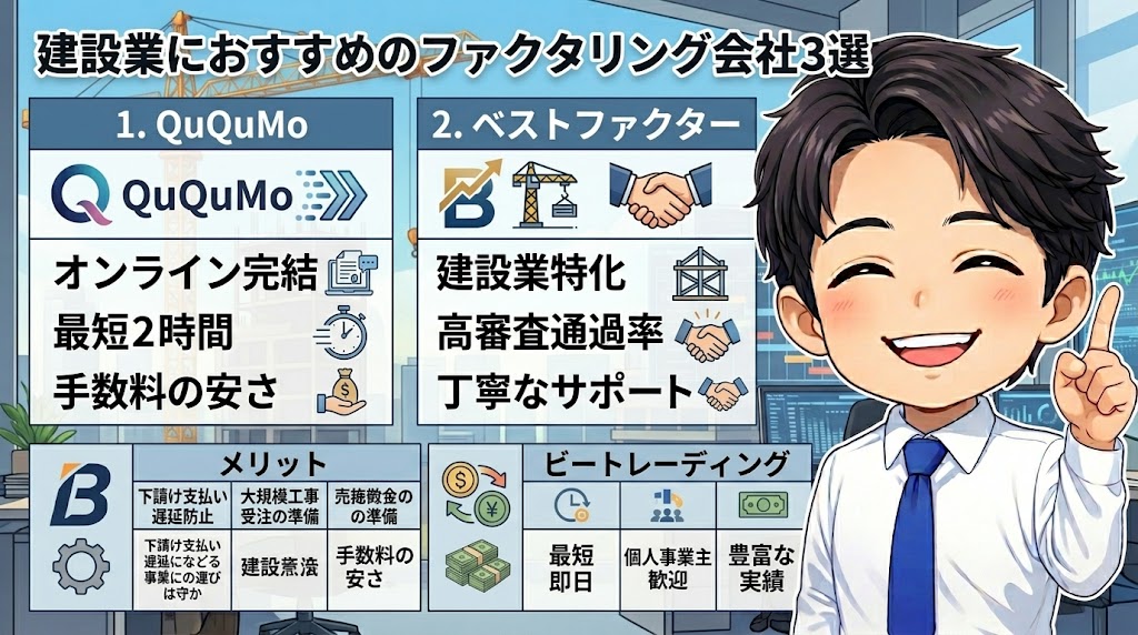 元建設会社経営者が厳選！建設業におすすめのファクタリング会社3選