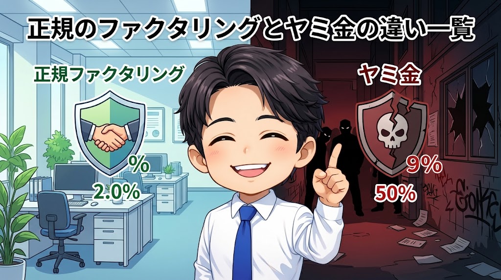 正規のファクタリングとヤミ金の違い一覧