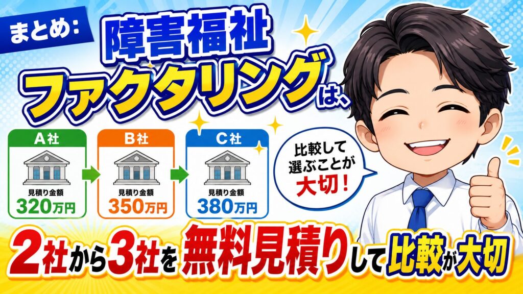 まとめ：障害福祉ファクタリングは、2社から3社を無料見積りして比較が大切