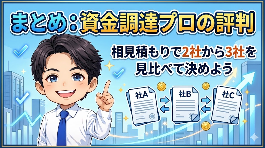 まとめ：資金調達プロの評判｜相見積もりで2社から3社を見比べて決めよう
