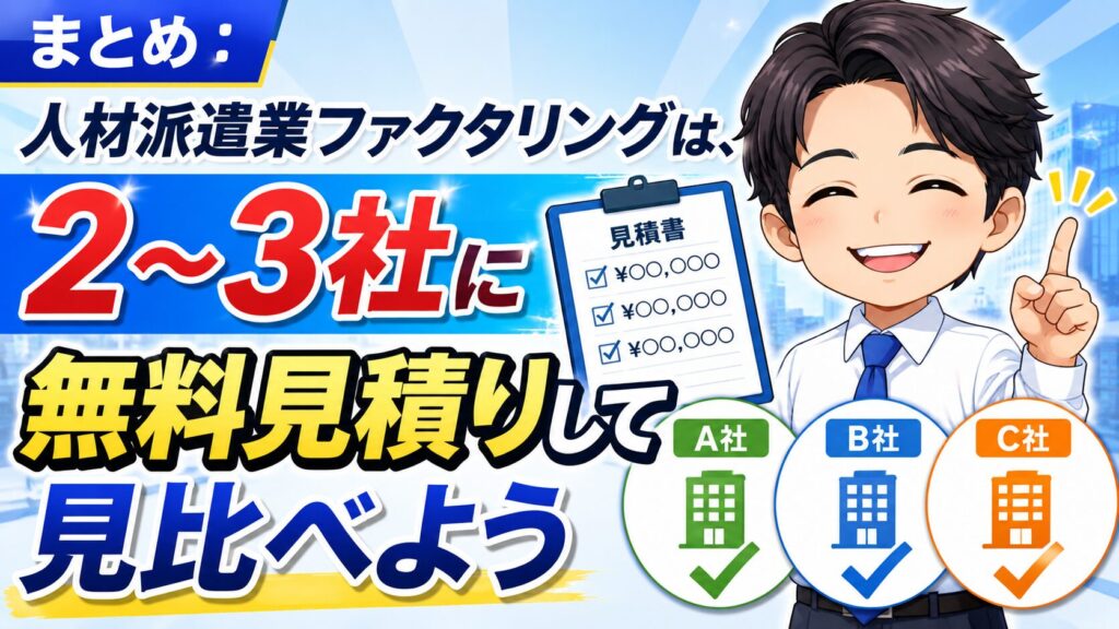 まとめ：人材派遣業ファクタリングは、2〜3社に無料見積りして見比べよう