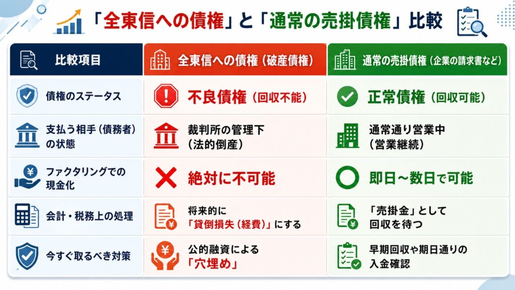 「全東信への債権」と「通常の売掛債権」の比較画像