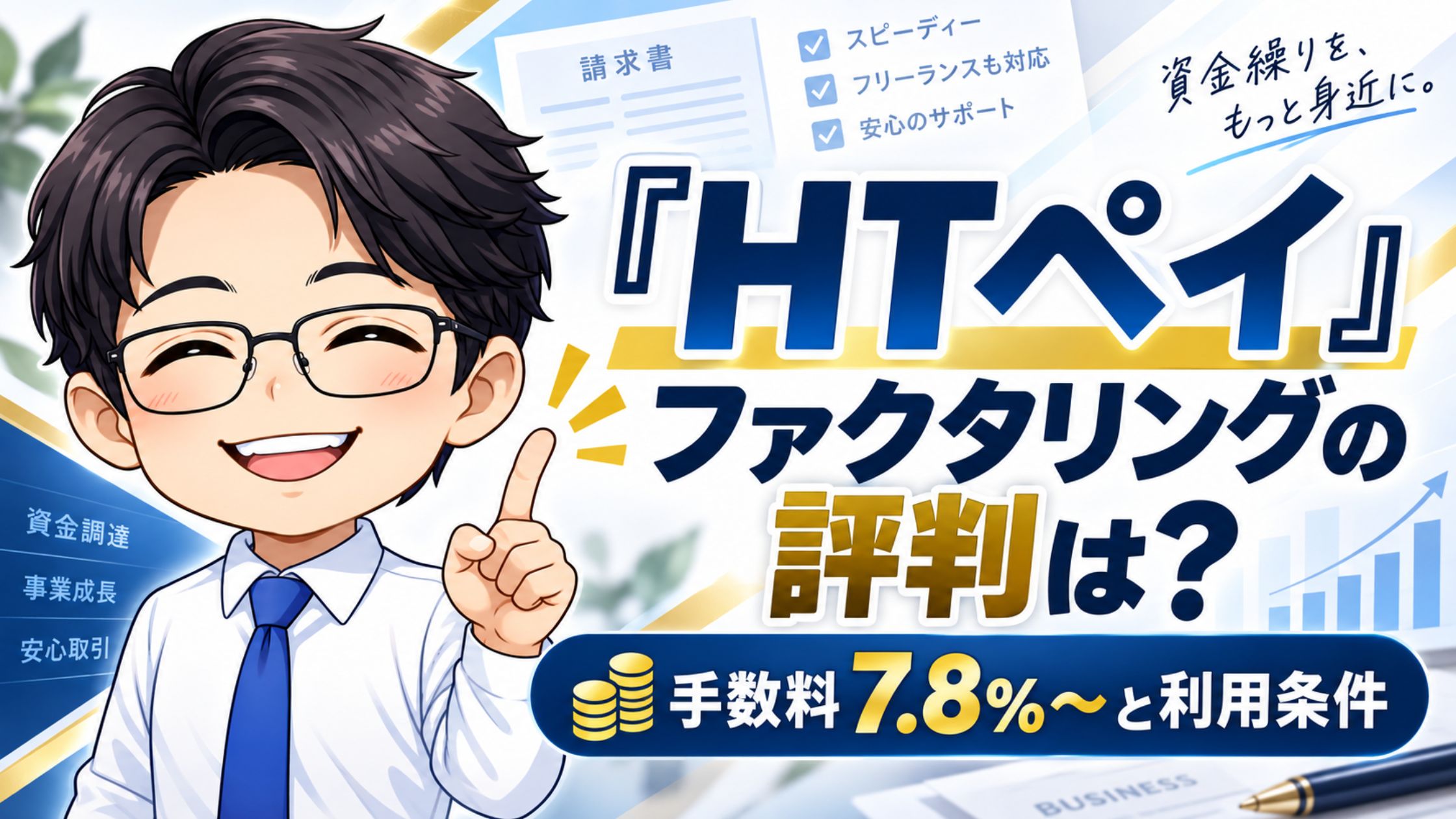 『HTペイ』ファクタリングの評判は？手数料7.8％～と利用条件
